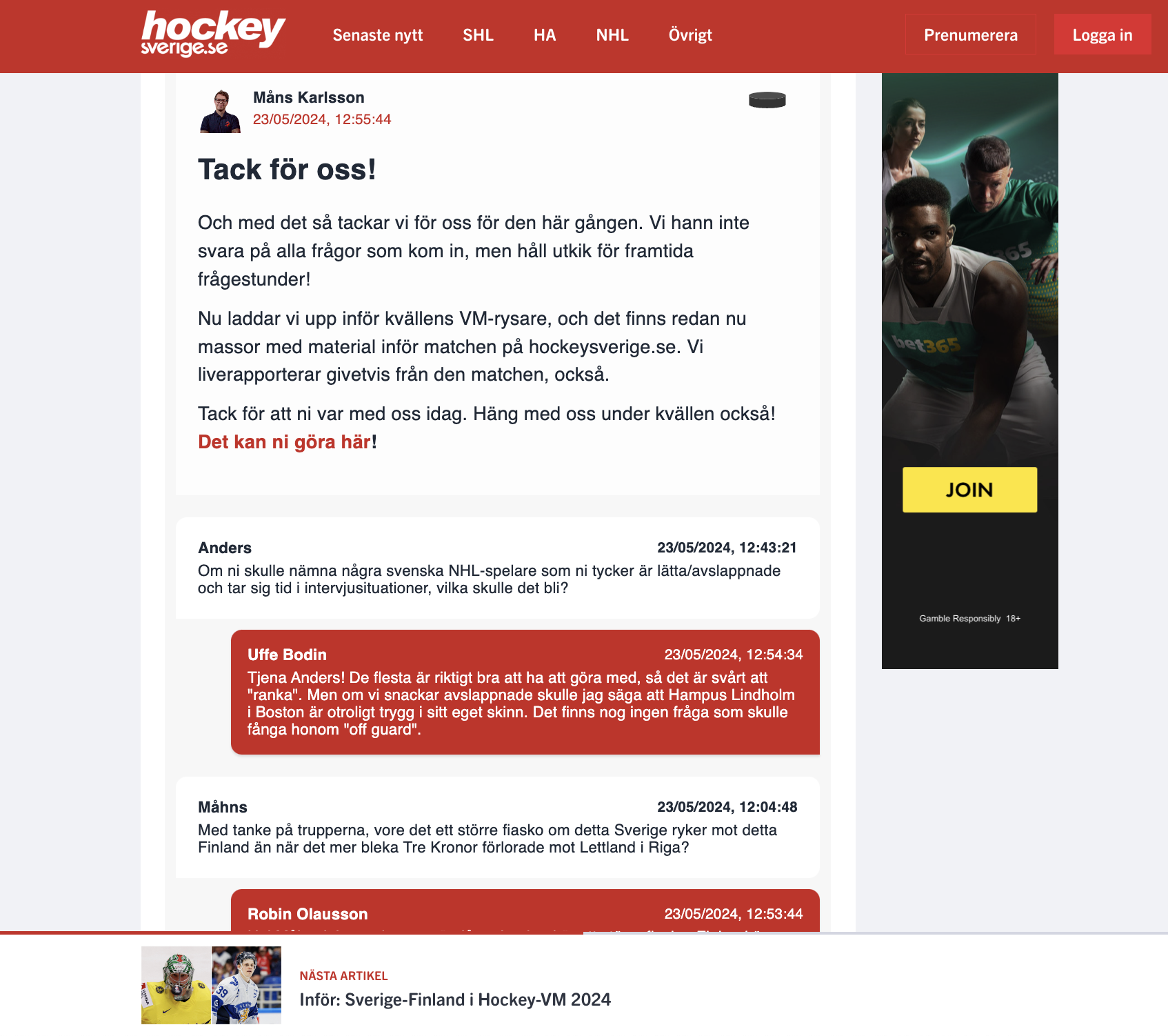 Using Q&A at Hockeysvergie