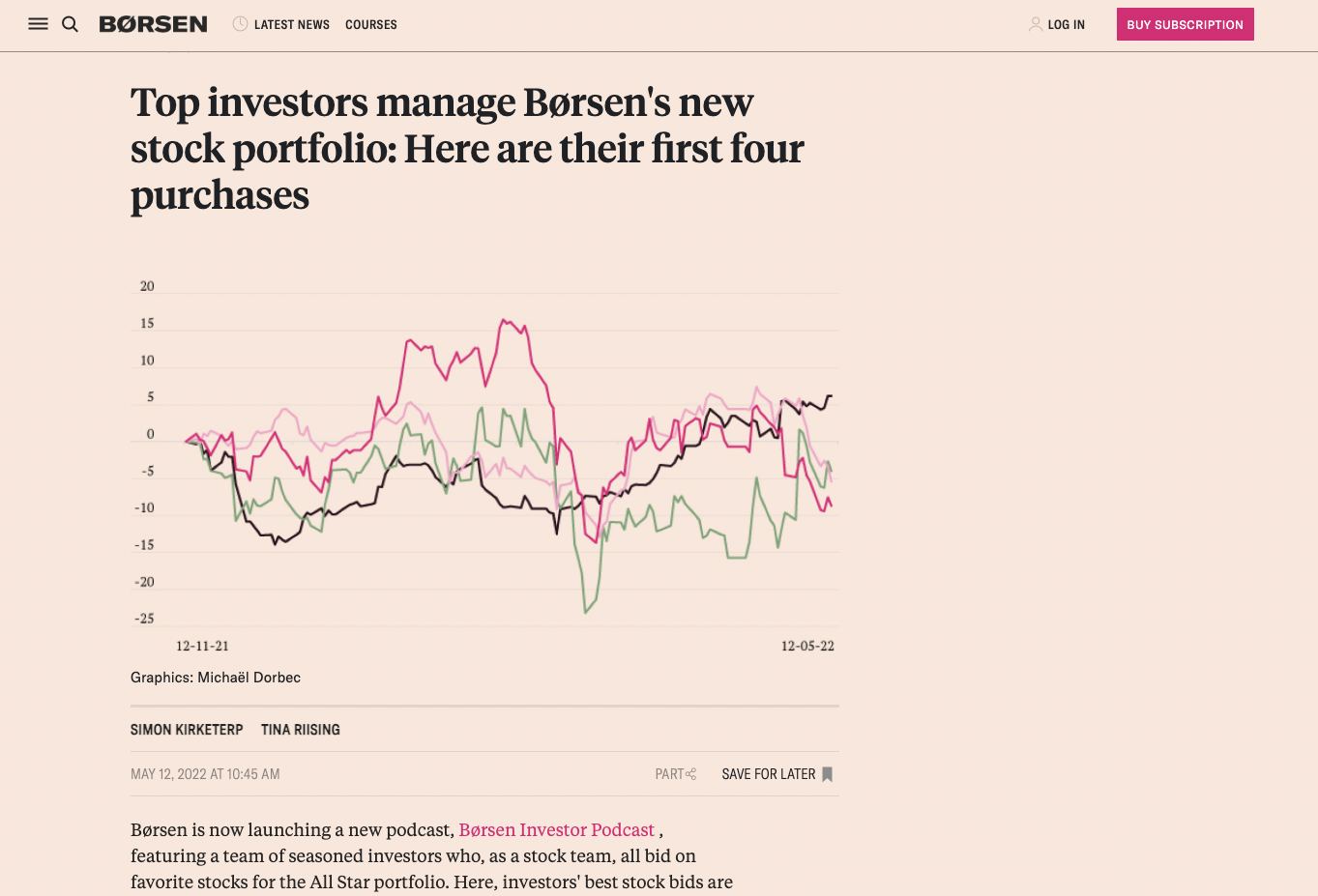 Børsen covers top investors’ strategy (Google translated from Danish)