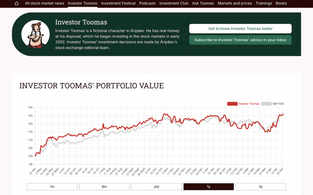 Investor Toomas editorial portfolio by financial publisher Aripaev